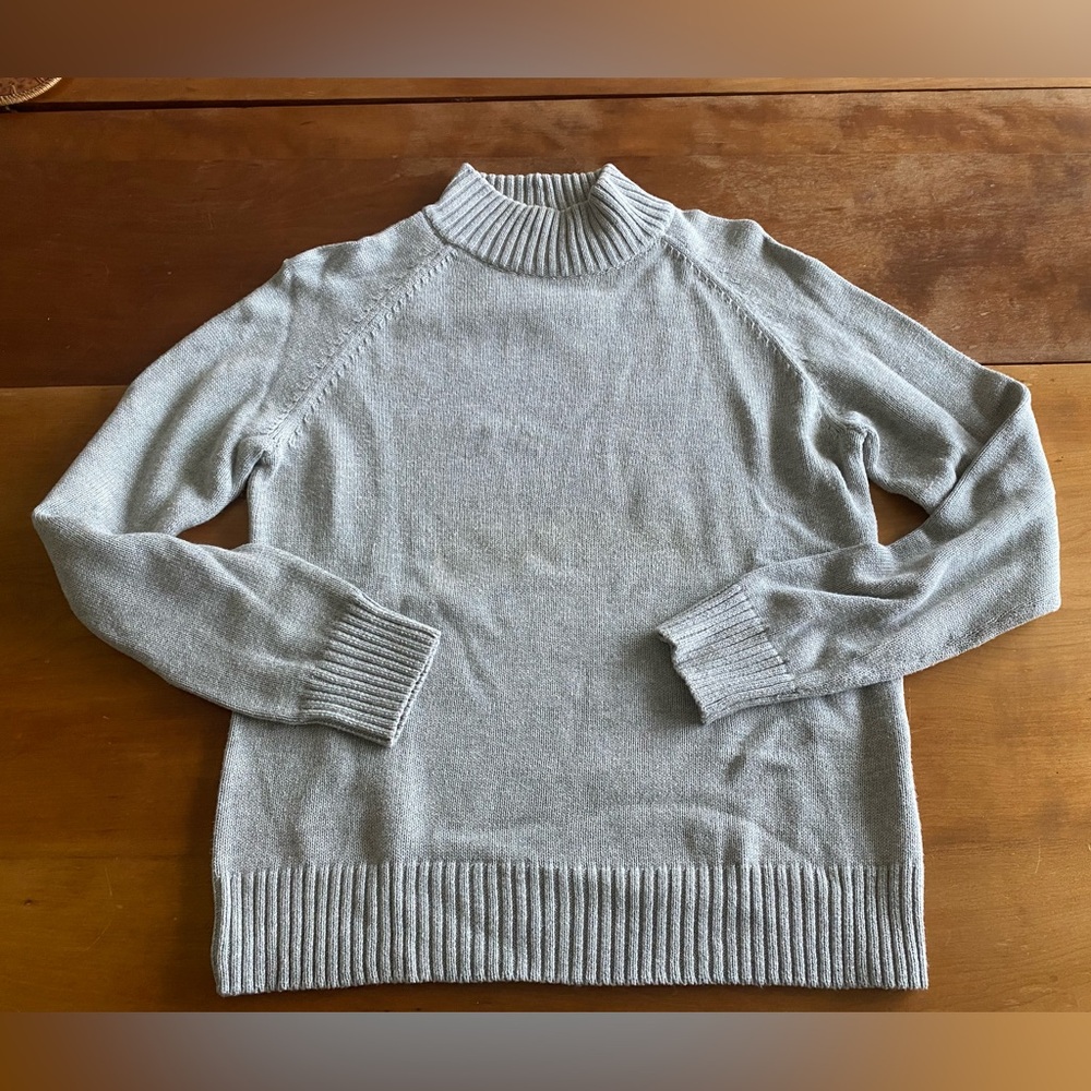 100% cotton Gray Mock Neck Sweater Refined Minimalist Natural Fiber Preppy